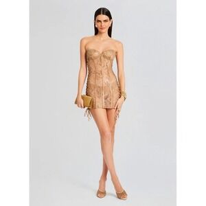 Retrofête Matilda Strapless Lace Corset Mini Dress Tannin Size L